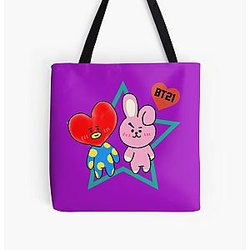 BT21 Bags - Bt21 Tata and Cooky All Over Print Tote Bag RB2103