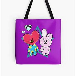 BT21 Bags - Bt21 Tata and Cooky All Over Print Tote Bag RB2103