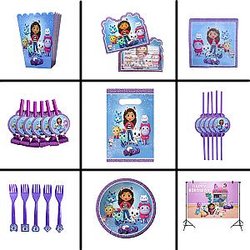 Gabby Dollhouse Cats Birthday Supplies Disposable Tableware Cup Plate Gift Bag