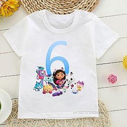 Gabbys Doll House Cartoon Print 2-12 Years Old Birthday Number T-Shirts