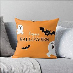 Ghost and bats happy halloween  Throw Pillow RB2510