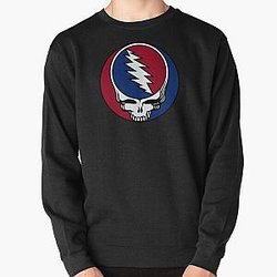 a grateful skull cartoon wearing blue and red headphones listening rock music Pullover Sweatshirt RB0512