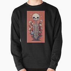 Floral Skeleton Halloween Skull Ribcage Grateful Dead Illustration Fantasy Pullover Sweatshirt RB0512