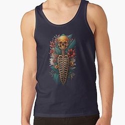 Floral Skeleton Art Halloween Fantasy Skull Ribcage Grateful Dead Illustration Tank Top RB0512