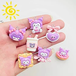 10pcs Sanrio Kuromi Lovely Cartoon Animal Cake Coffee Skull Keychains