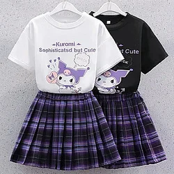 Sanrio Kawaii Kuromi Sophisticated But Cute Cartoon Heart Summer T-Shirt Skirt Set