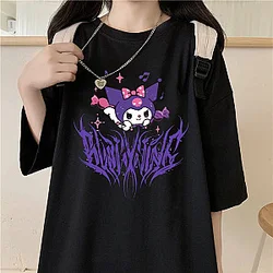 Kuromi Sanrio Cartoon Gothic Print Short Sleeve Summer T-Shirt