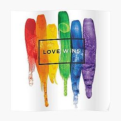 Watercolor LGBT Love Wins Rainbow Paint Typographic Poster RB1603