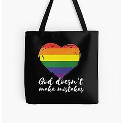 Rainbow Bags - Rainbow heart flag God Doesn't make mistakes LGBT Gay Pride Month All Over Print Tote Bag RB1603