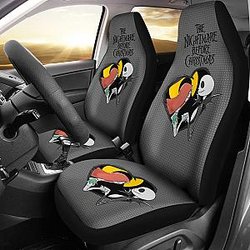 Nightmare Before Christmas Cartoon Car Seat Covers - Jack Skellington And Sally Black Heart Chibi Seat Covers Ci101501 SC2712