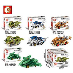 SEMBO 607206A-D 4 Dinosaur Pull Back Cars Technic