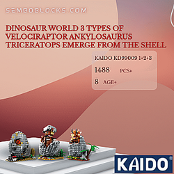 KAIDO KD99009 1+2+3 Creator Expert Dinosaur World 3 Types of Velociraptor Ankylosaurus Triceratops Emerge From The Shell