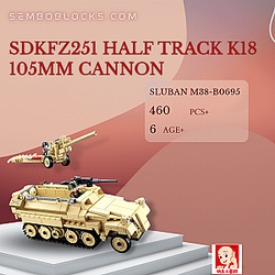 Sluban M38-B0695 Military SDKFZ251 Half Track K18 105MM Cannon