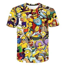 Simpsons Cartoon Characters 3D Print T-Shirts