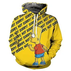 Simpsons Cartoon Bart Writing Not Sorry 3D Print Hoodies