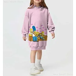 The Simpsons Family On Sofa Cartoon Printed Girls Hoodies Dress